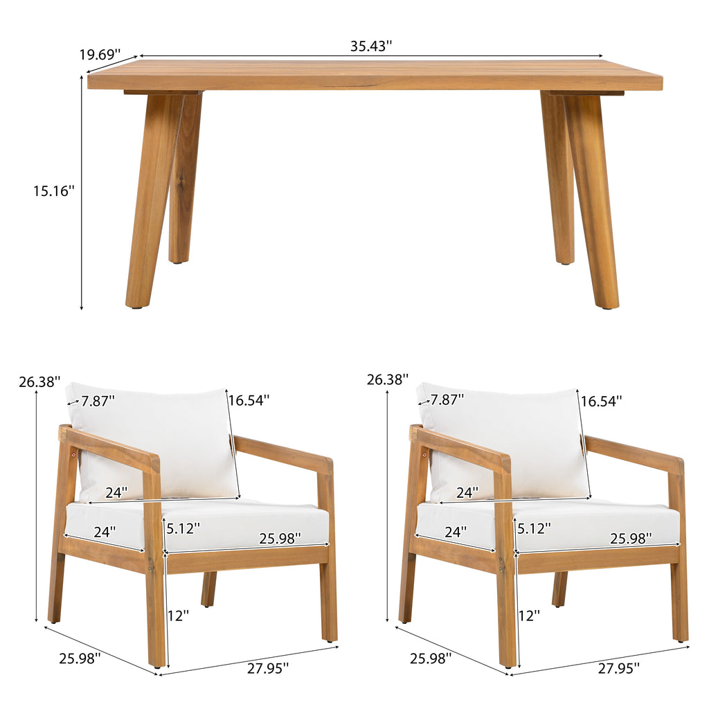 Acacia Wood Outdoor Patio Chair Set with Waterproof Cushions - Natural