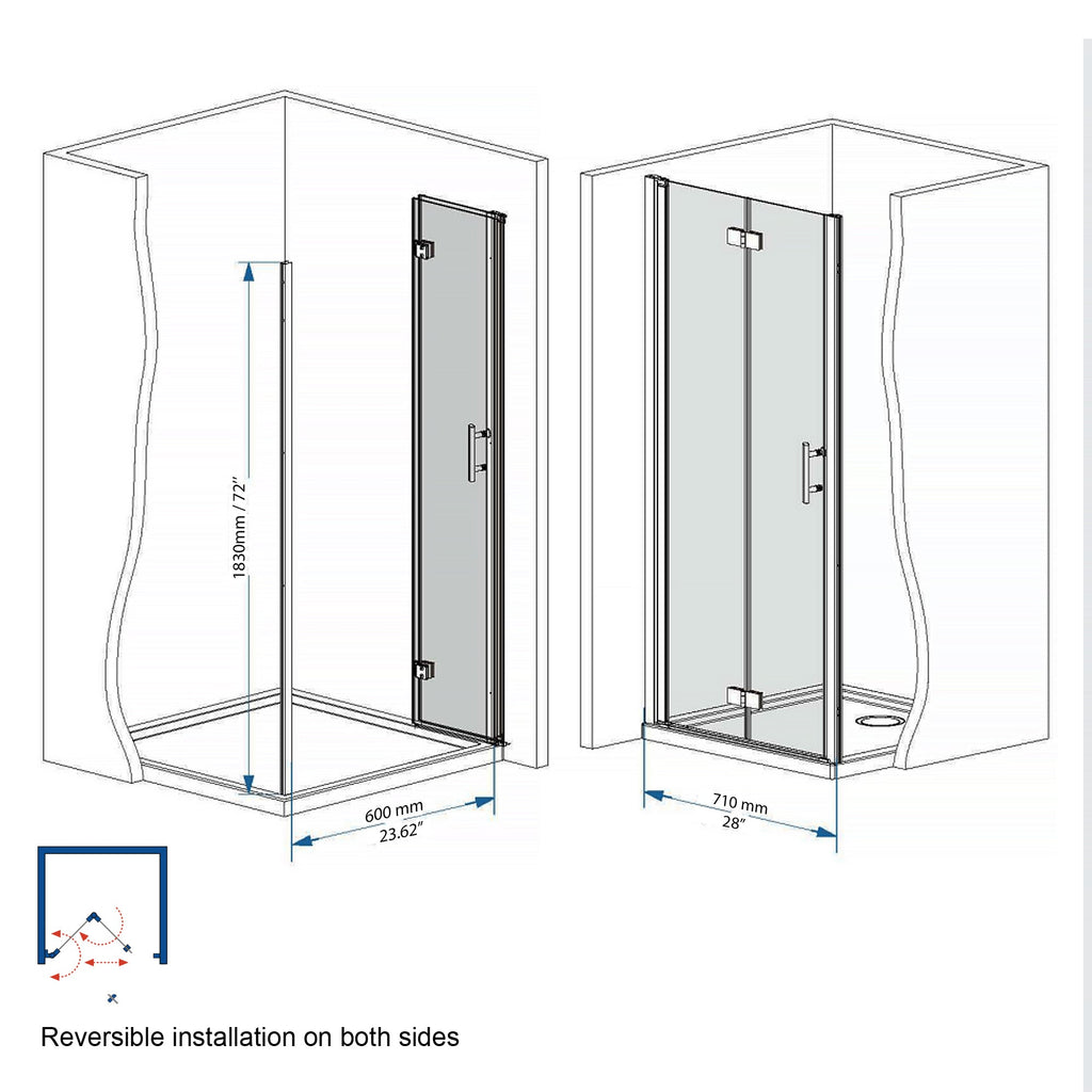 Bifold Shower Door with 6mm Tempered Glass - Brushed Nickel