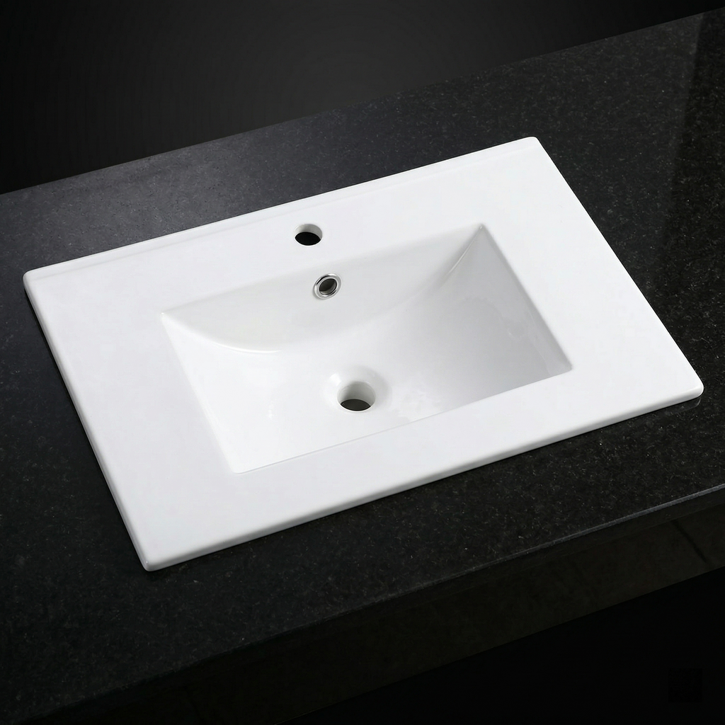 Ceramic Bathroom Vanity Sink Top with Single Hole - White