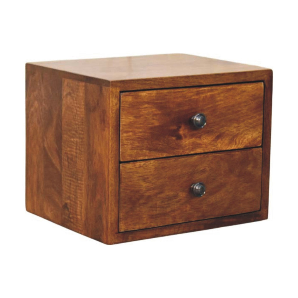 Solid Wood Wall-Mounted Nightstand with Storage Drawers - Chestnut