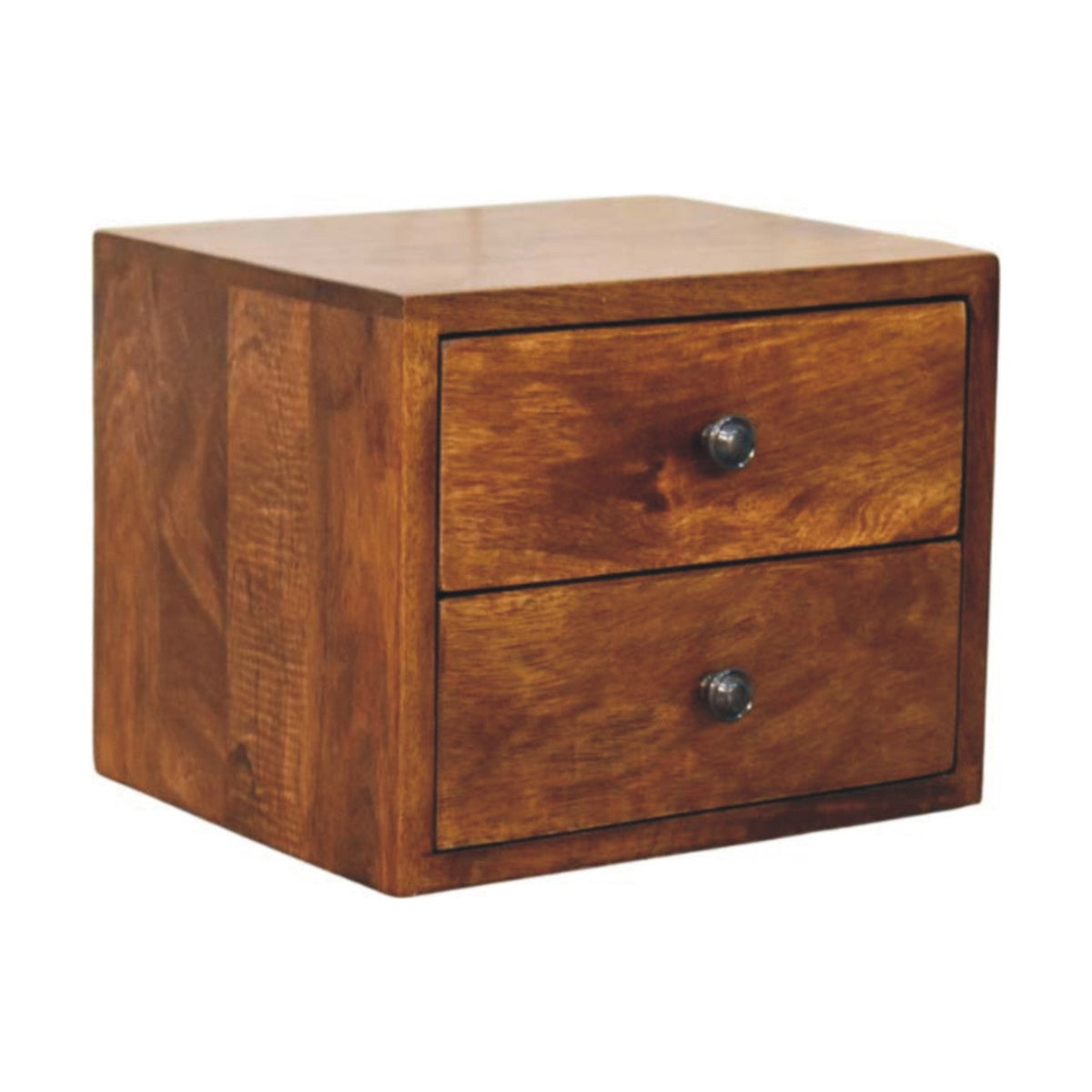 Solid Wood Wall-Mounted Nightstand with Storage Drawers - Chestnut