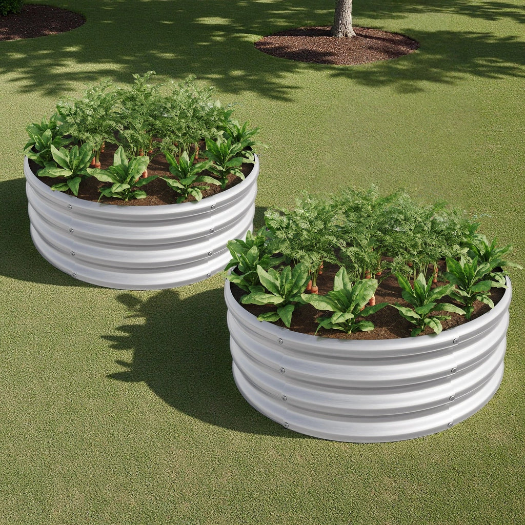 Tall Round Metal Raised Garden Beds with Durable Metal Construction - Silver