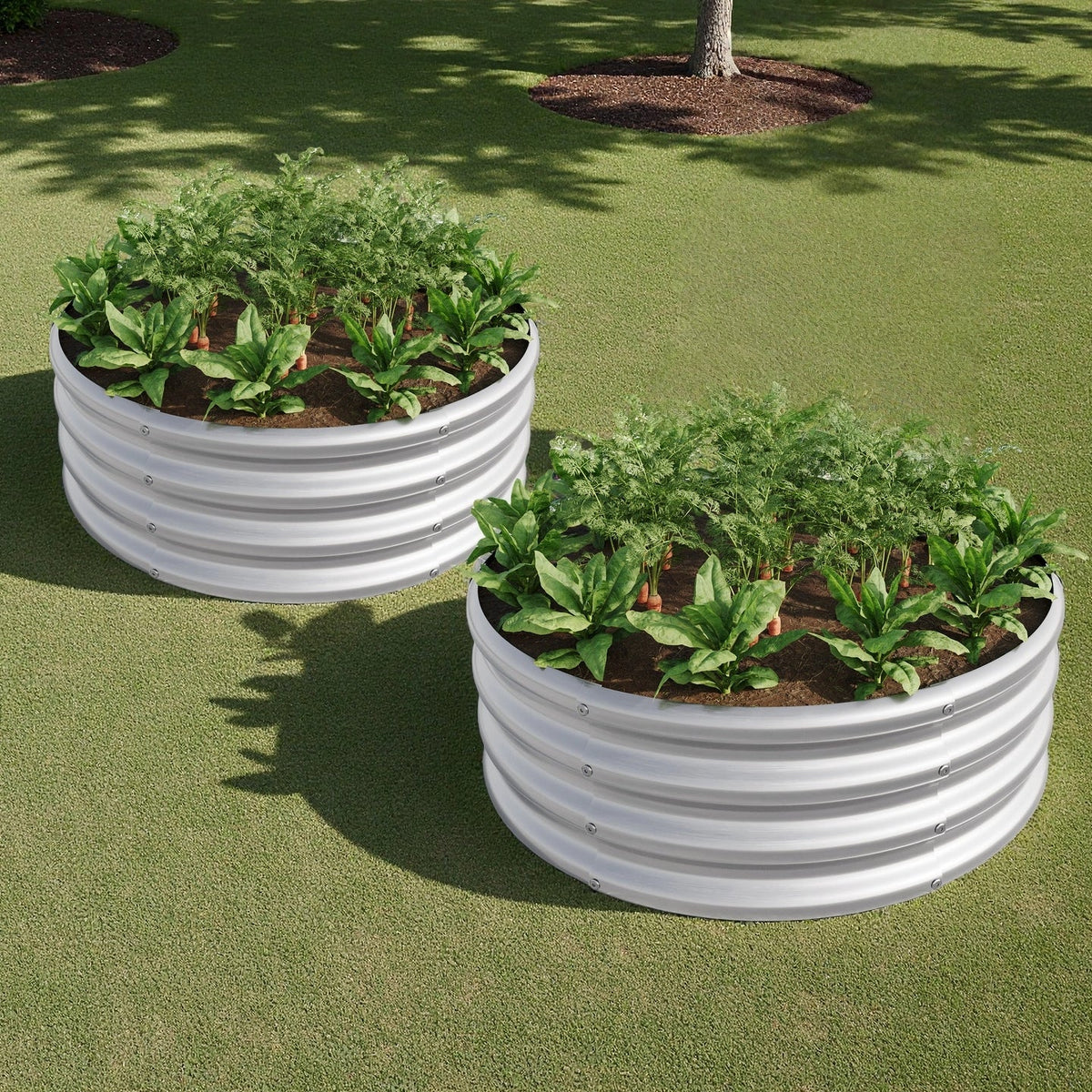 Tall Round Metal Raised Garden Beds with Durable Metal Construction - Silver