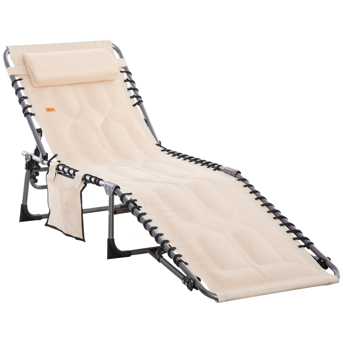 Padded Folding Chaise Lounge Chair with Adjustable Recline - Beige