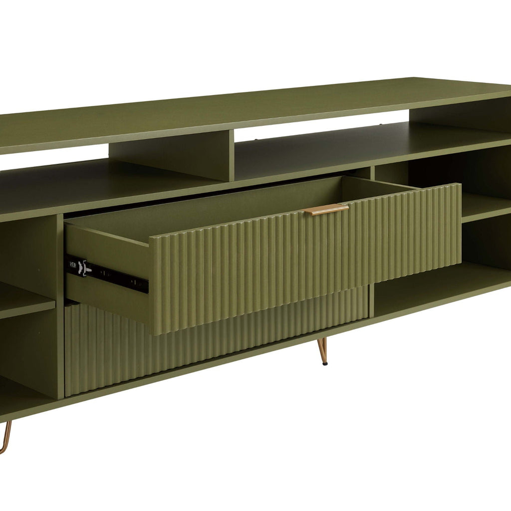 Fluted TV Stand with Storage and Metal Legs - Multiple Colors