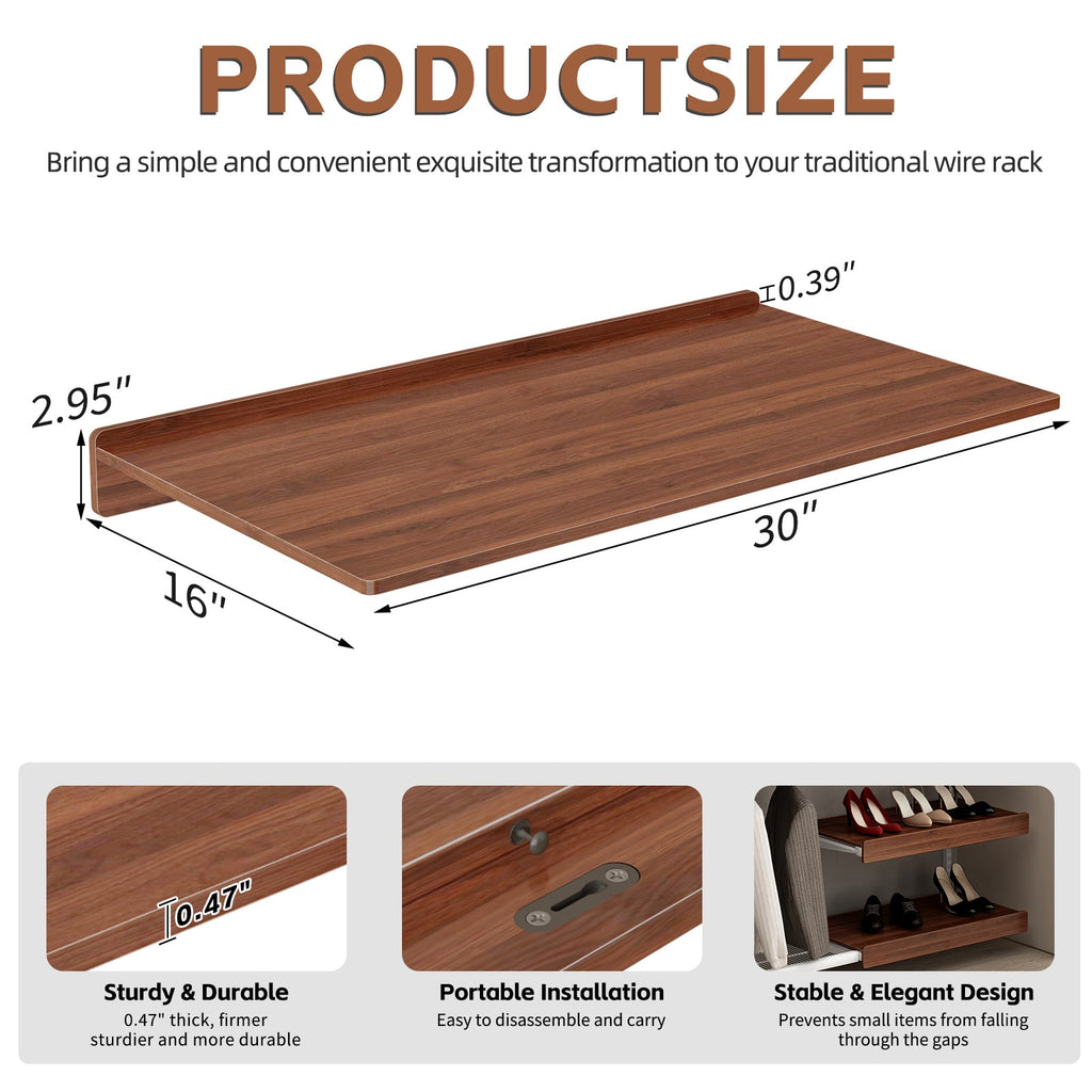 30" x 16" Heavy Duty MDF Shelf Liners with Tool-Free Installation - Walnut
