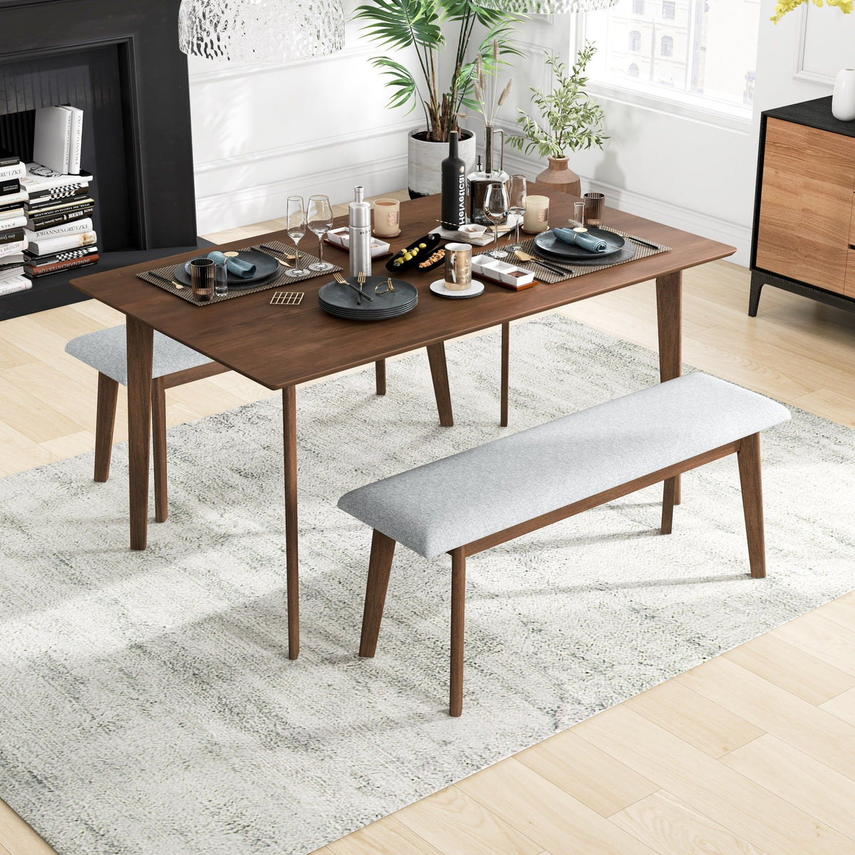 Mid-Century Modern Solid Wood Dining Table with Beveled Edges - Dark Brown or White