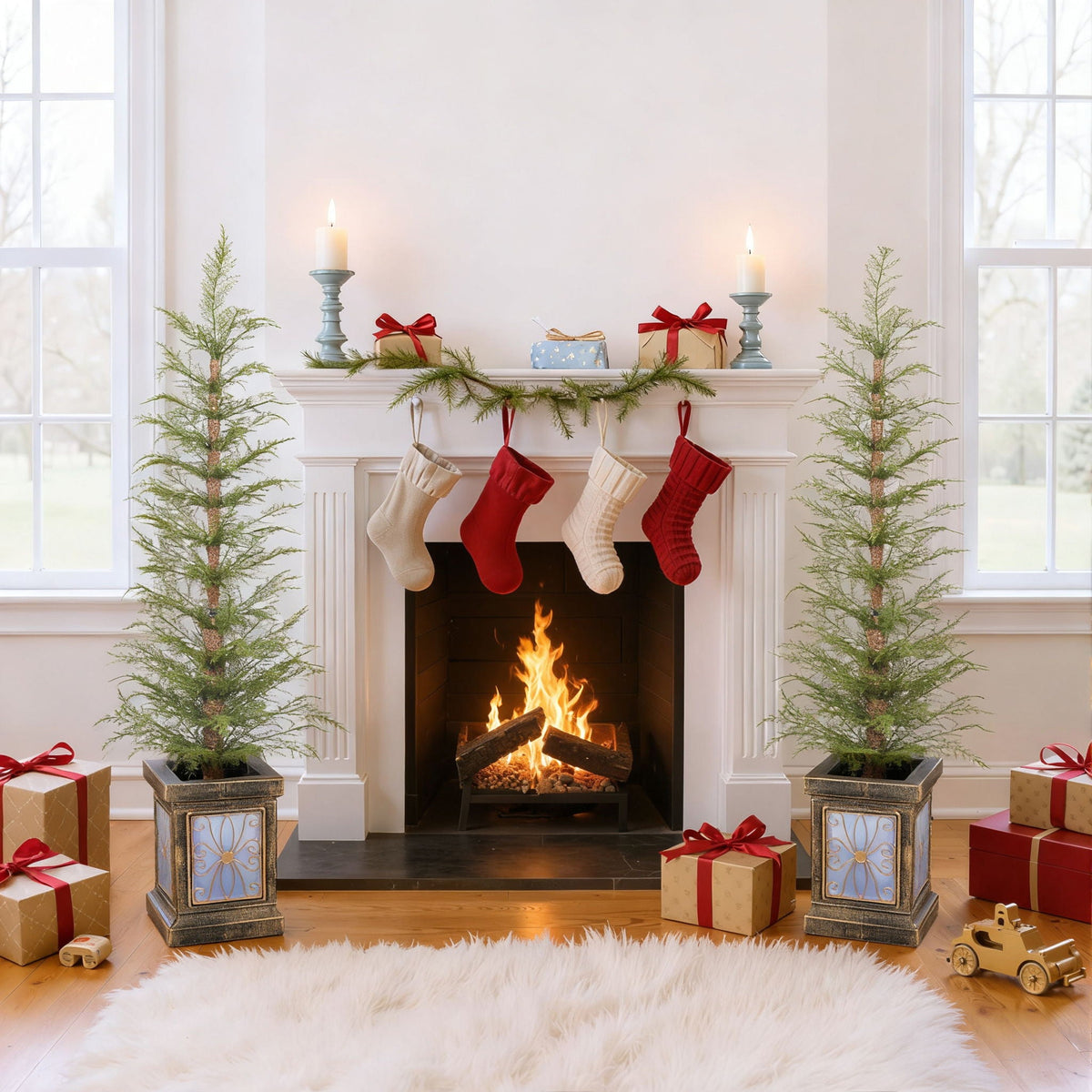 4Ft Pre Lit Artificial Christmas Tree 2 Piece Set with Pre-lit Lights - Green