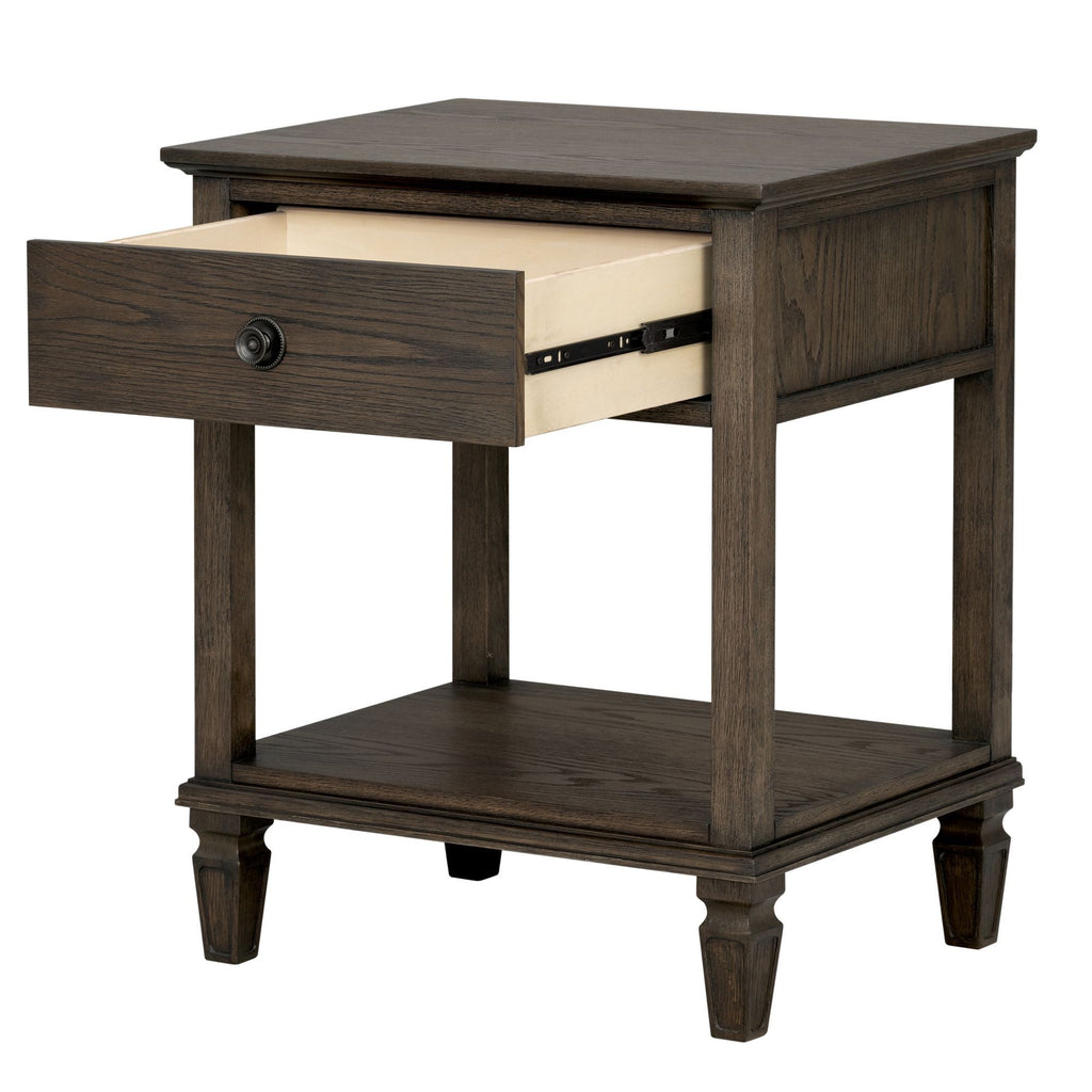 Bedside Table with Drawer and Shelf - Solid Wood Nightstand - Light Brown, Dark Brown, Beige, or Dark Gray