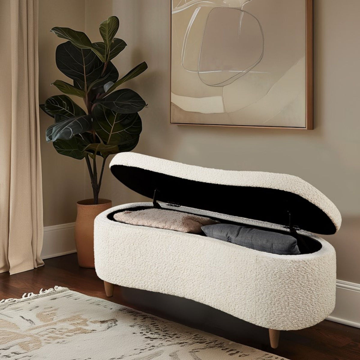 Flip Top Storage Bench with Soft Close Hinges - Light Brown, Beige, or Dark Green