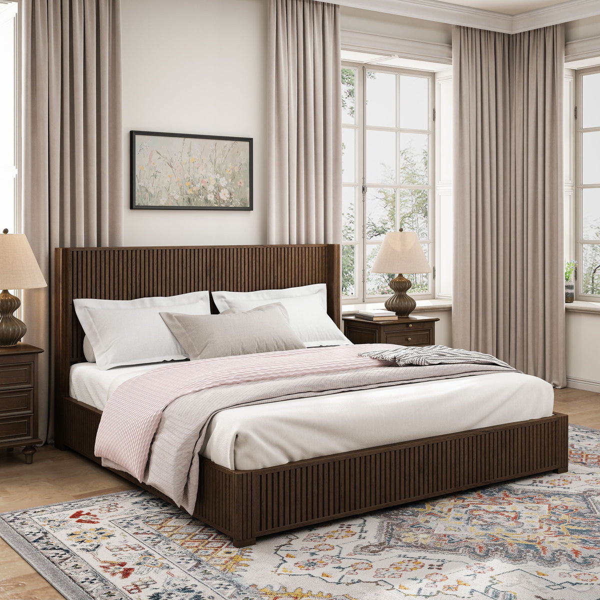 Platform Bed Frame with Headboard, Floor Standing Design - Queen & King