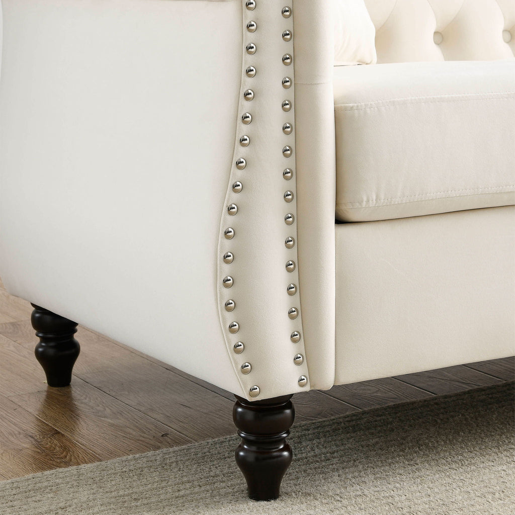 Chesterfield Sofa with Rolled Arms and Nailhead Trim – Solid Wood Frame