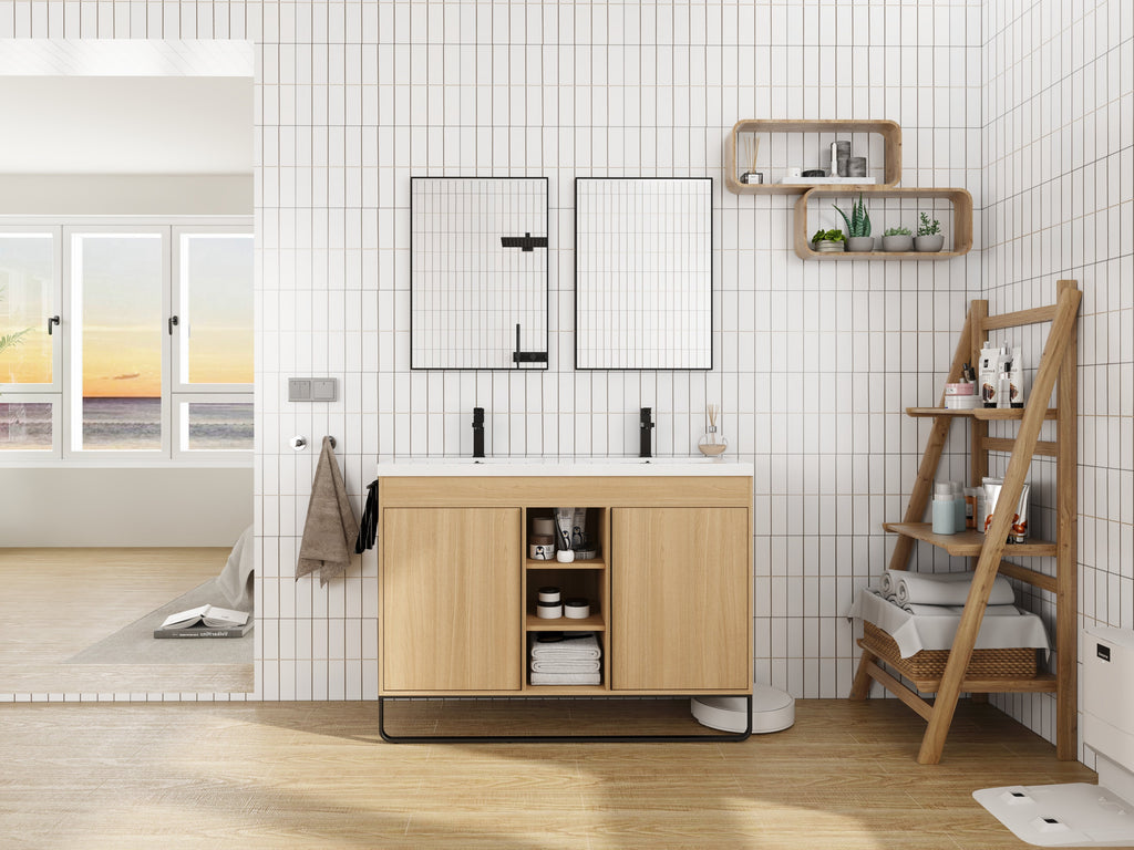 48" Freestanding Bathroom Vanity with Resin Double Sink - White