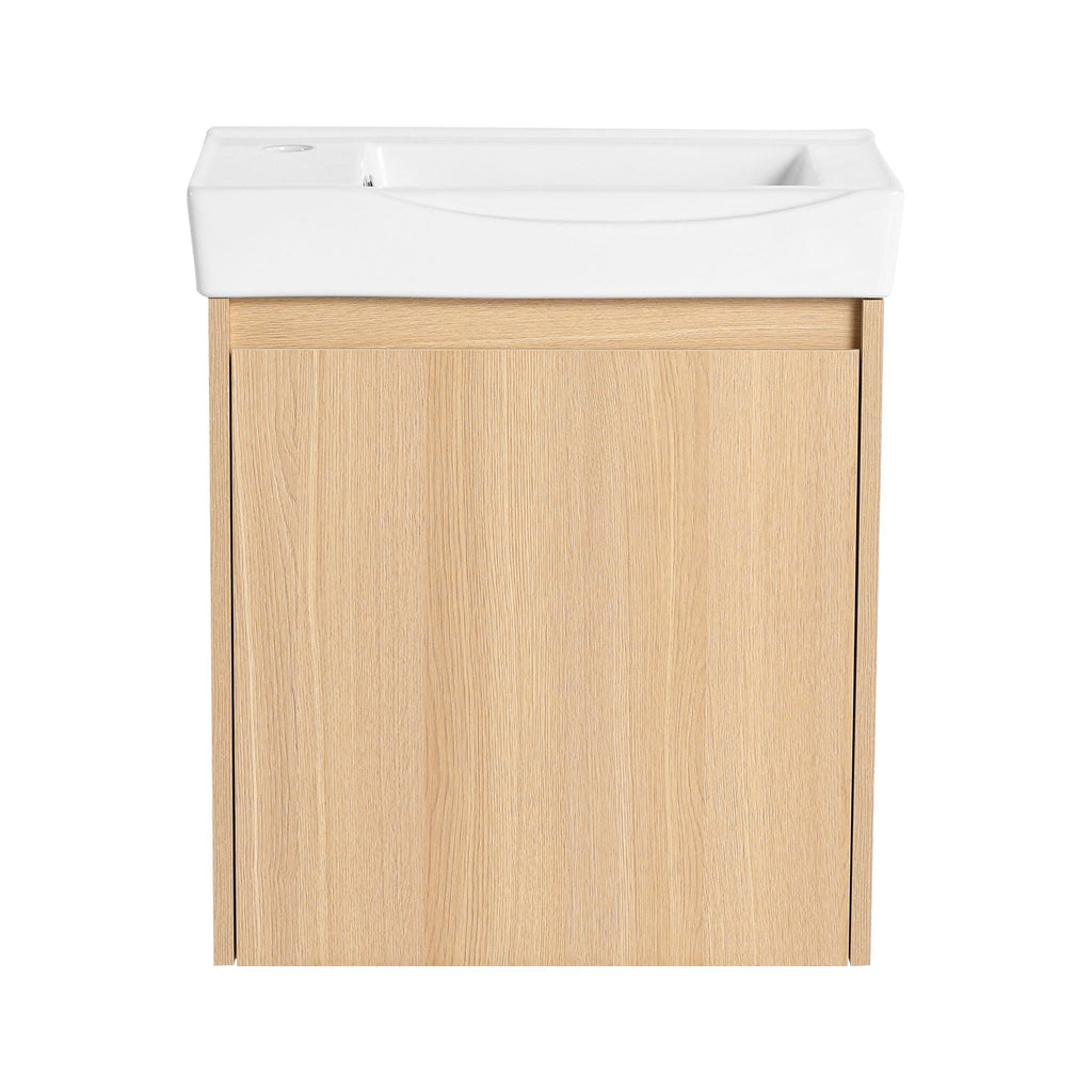 Modern Bathroom Vanity with Ceramic Basin and Storage Cabinet - Light Brown, Black, or White