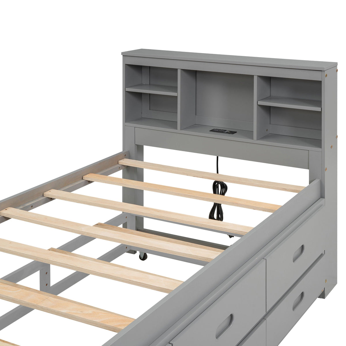 Platform Bed with Storage Headboard, USB, Trundle & 3 Drawers - Twin or Full