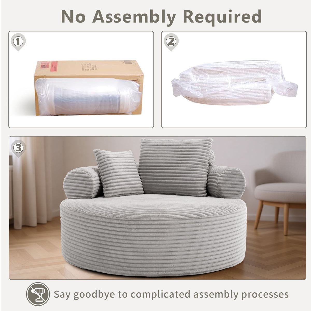 Round Sofa Bed with Memory Foam and 3 Pillows - Multiple Colors