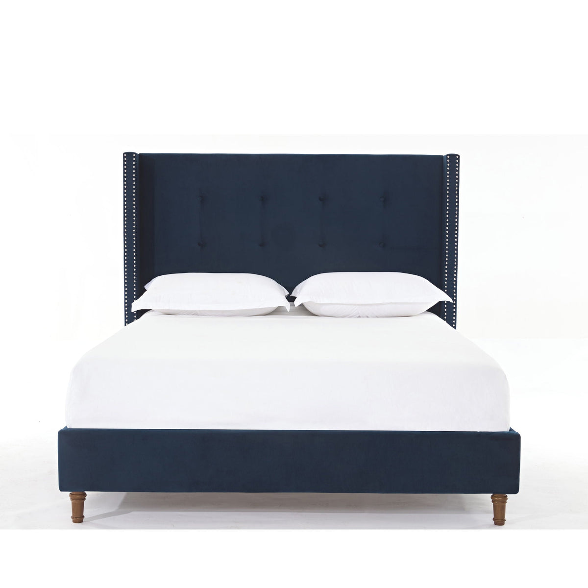 Upholstered Bed with 54" High Headboard and Hand Buttoned Tufting - White or Blue