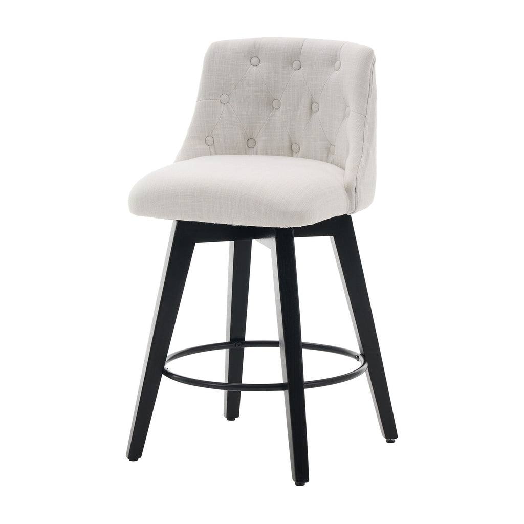 Swivel Bar Stools with Button Tufted Back - White