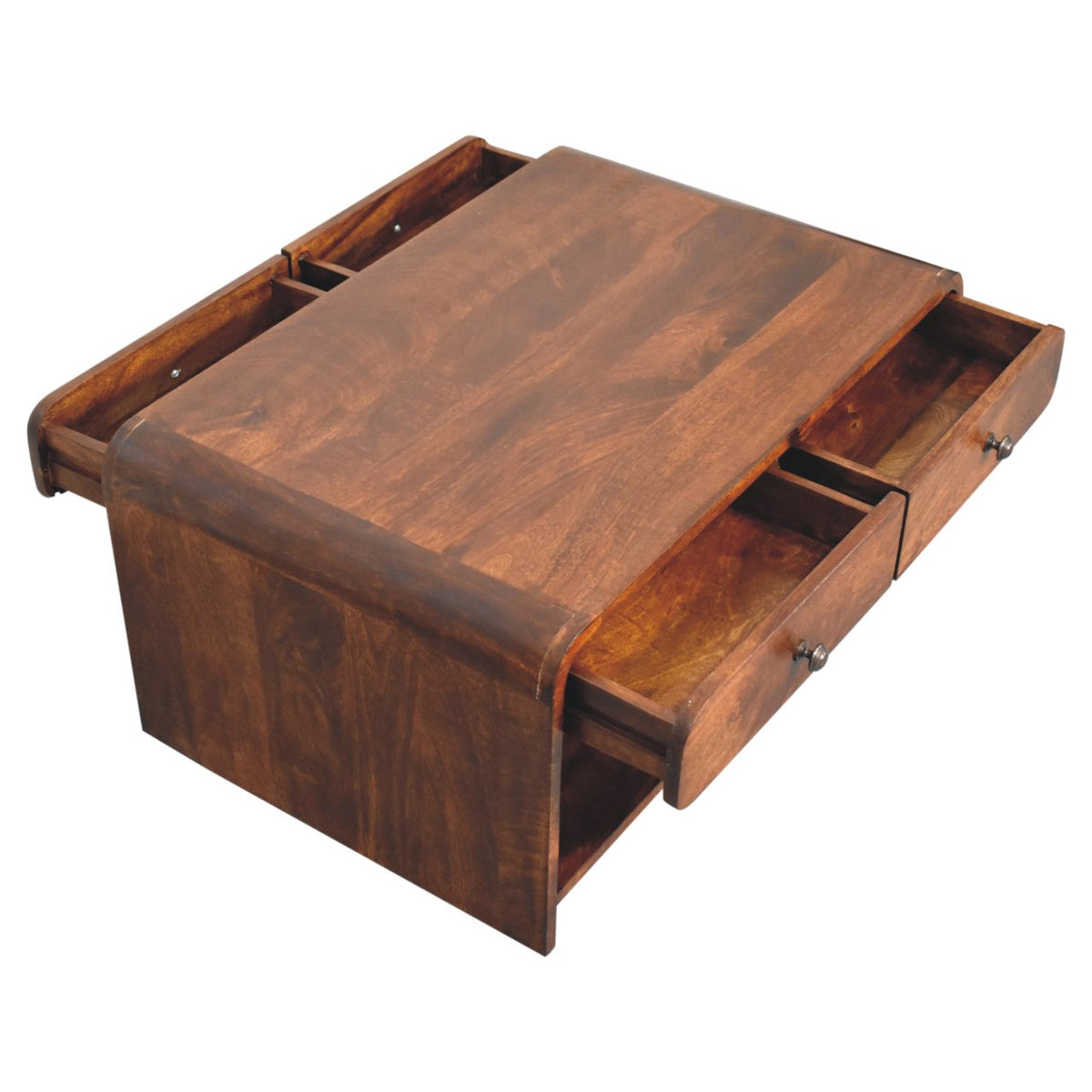 Solid Wood Aspen Slim Coffee Table with 4 Drawers - Chestnut Finish