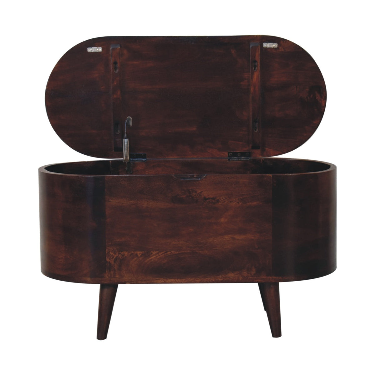 Solid Wood Light Rounded Lid-up Blanket Box with Mango Wood Construction - Light Walnut