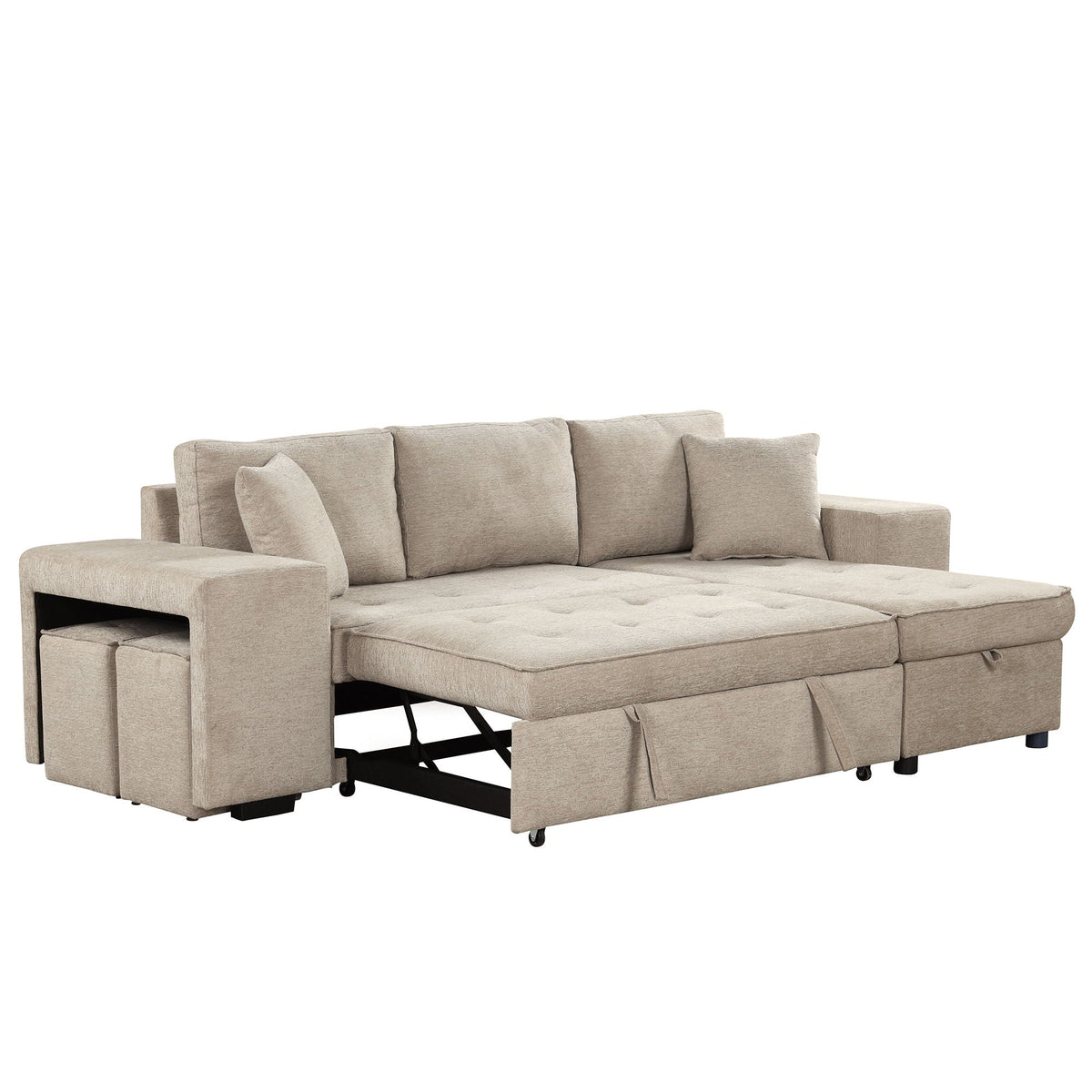 Reversible L-Shape Sleeper Sectional Sofa with Storage Chaise and 2 Stools - Multiple Colors