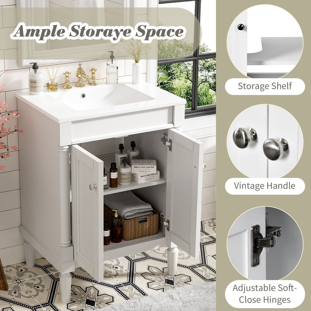 Bathroom Vanity With Top Sink and Two-Tier Storage Cabinet - Multiple Colors