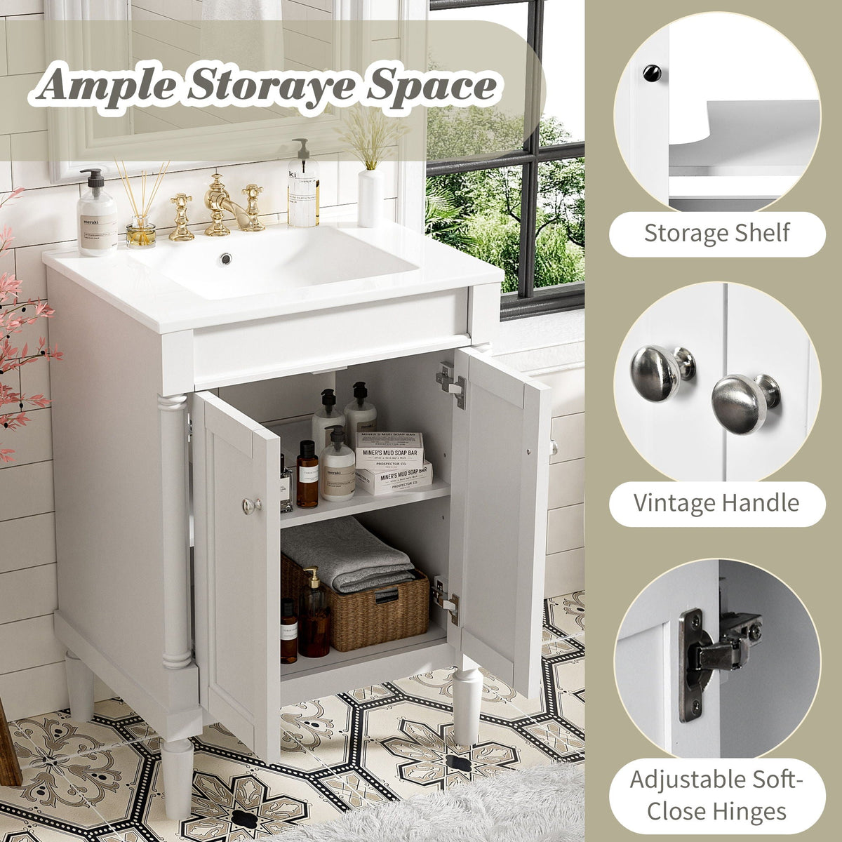 Bathroom Vanity With Top Sink and Two-Tier Storage Cabinet - Multiple Colors
