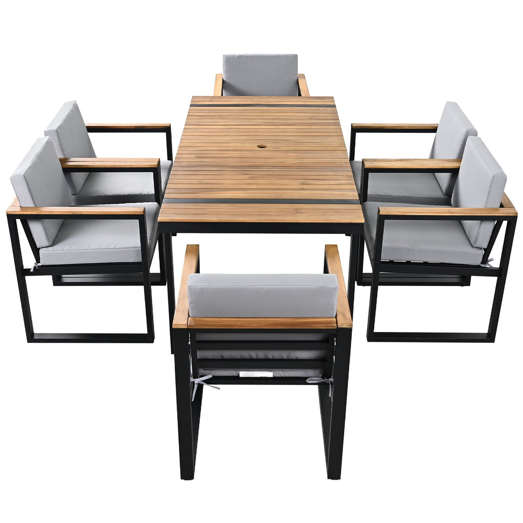 7 Piece Outdoor Dining Set with Removable Cushions - Gray or Beige