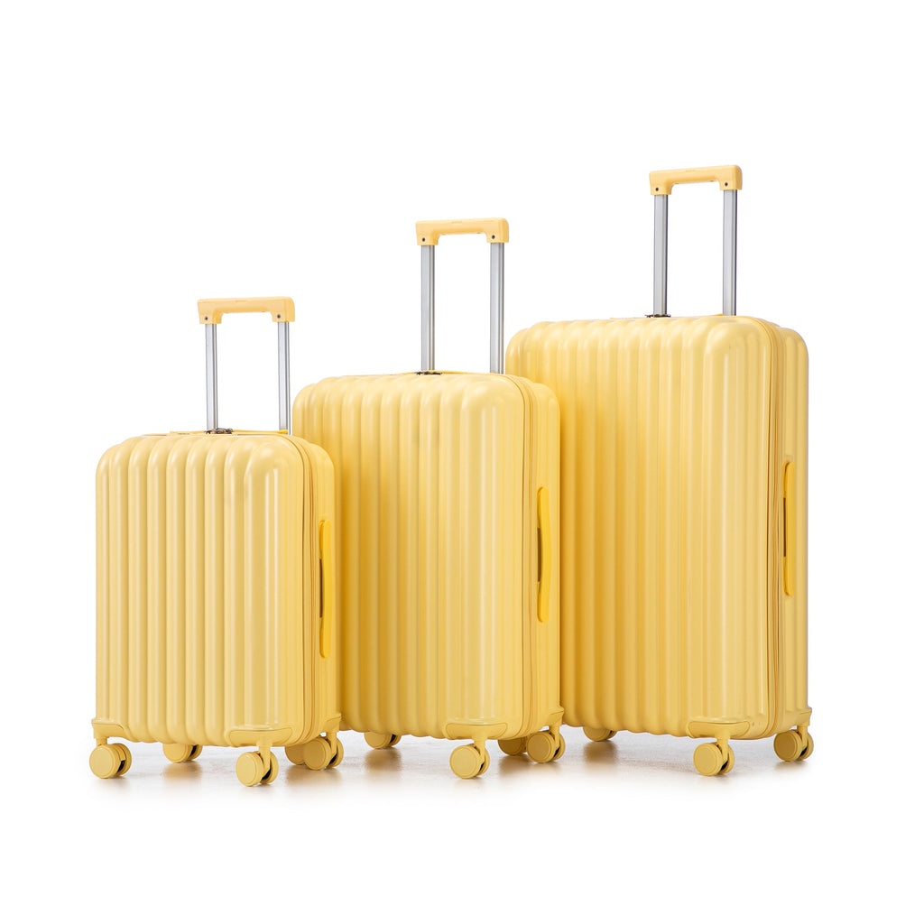 3-Piece ABS Hard Case Luggage Set with Spinner Wheels and USB Port - Yellow