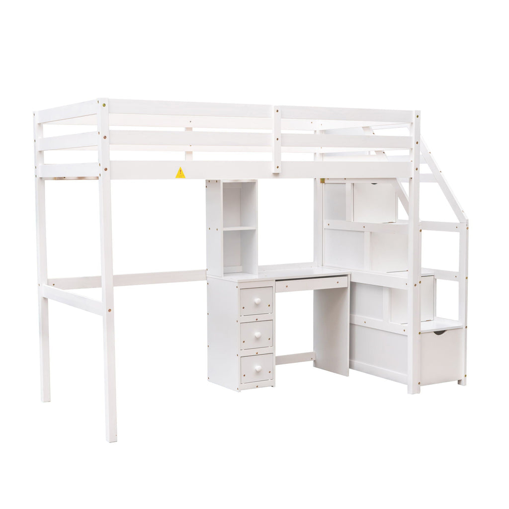 Storage Loft Bed with Stand Alone Bed and Desk - Twin Size
