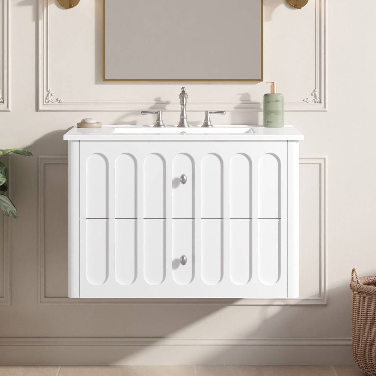 Floating Bathroom Vanity with Soft Close Drawer Slides – White or Black