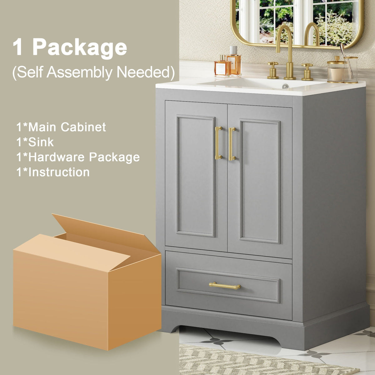Bathroom Vanity with Sink and Soft Close Doors - White, Black, Green, or Gray