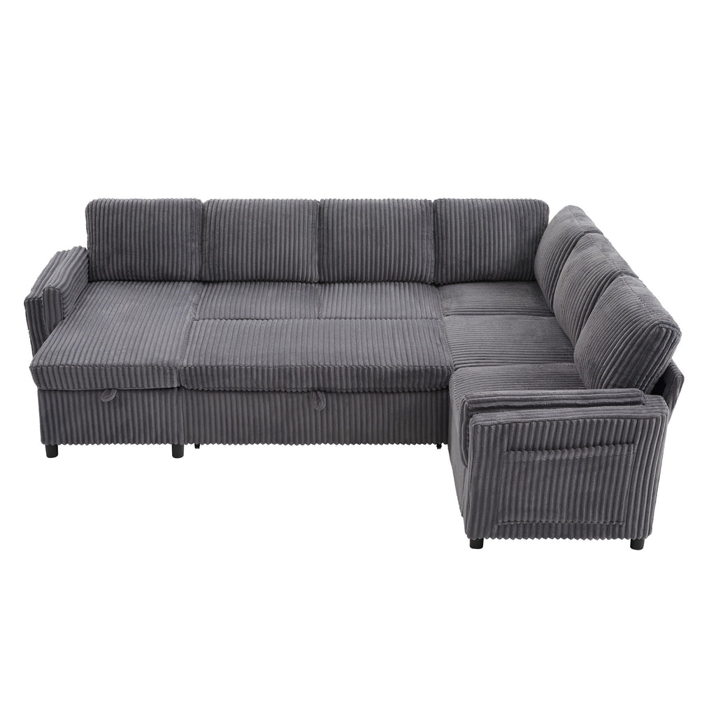 Convertible U-Shaped Sectional Sofa Bed with USB Ports and Storage – Black, Dark Gray, Blue