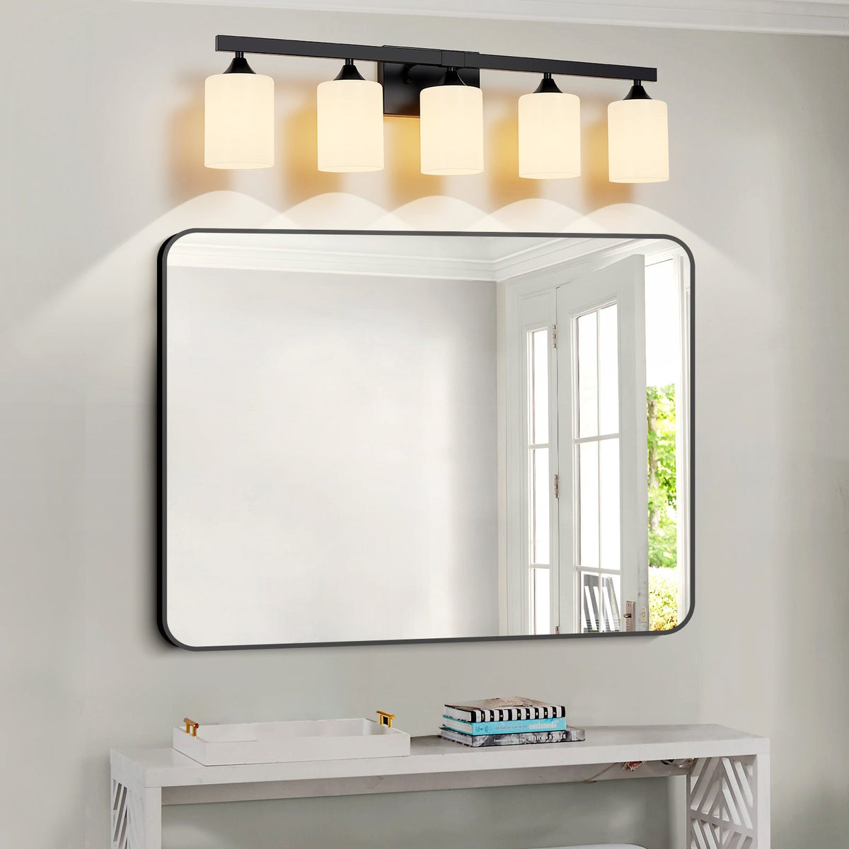 5-Light Bathroom Lighting with Matte Black Finish - Black