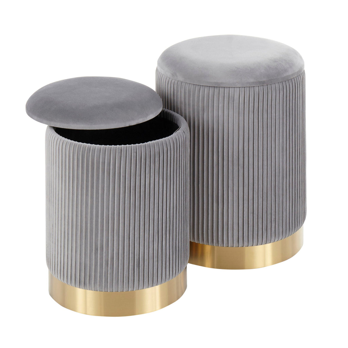 Contemporary Nesting Pleated Ottoman Set with Pleated Upholstery - Multiple Colors