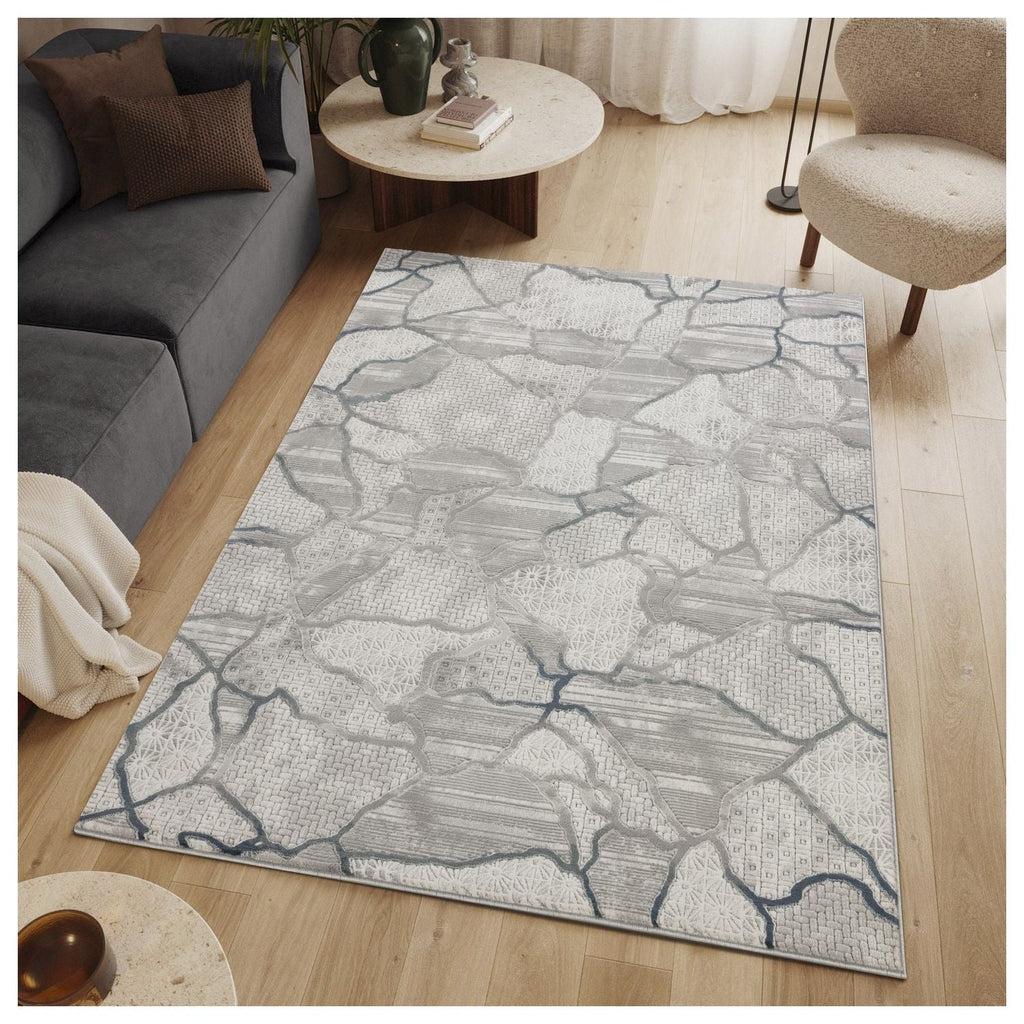 Geometric Area Rug with 3D Effect - Gray