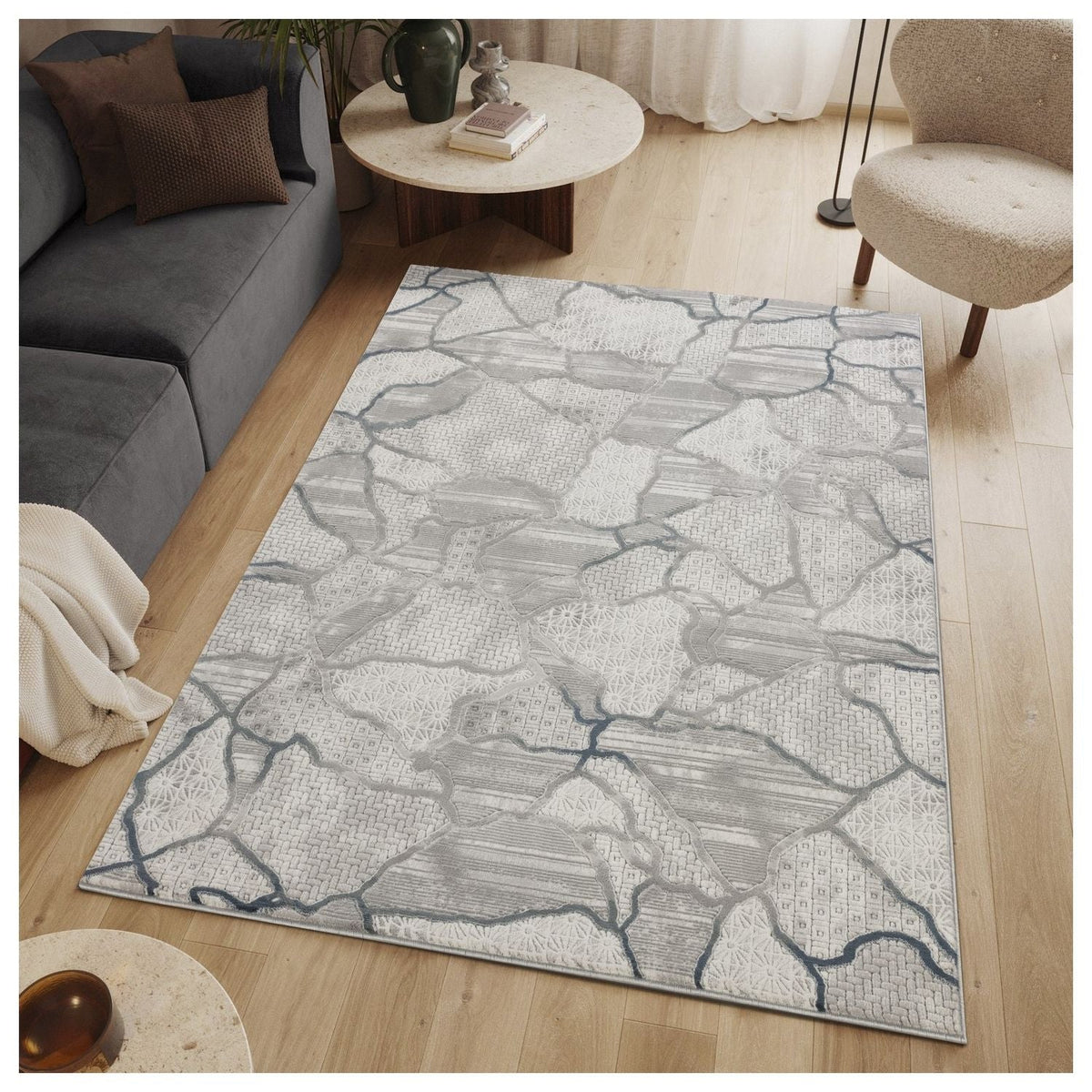 Geometric Area Rug with 3D Effect - Gray