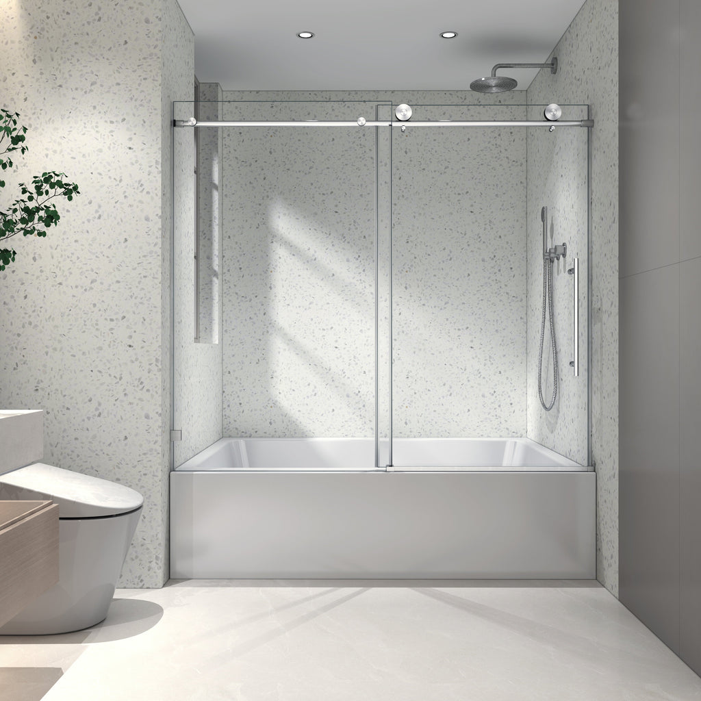 Brushed Nickel Frameless Shower Door with Soft-Close - Brushed Nickel