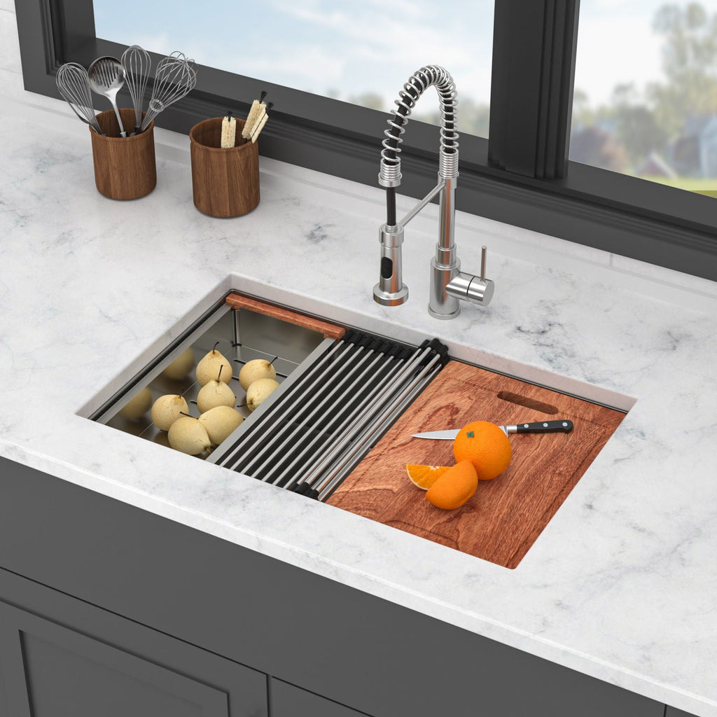 Gray Stainless Steel Undermount Workstation Kitchen Sink with Soundproofing - Single Bowl