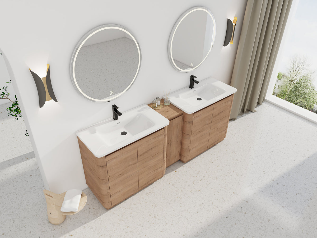 84'' Freestanding Bathroom Vanity with Ceramic Sink - Imitative Oak