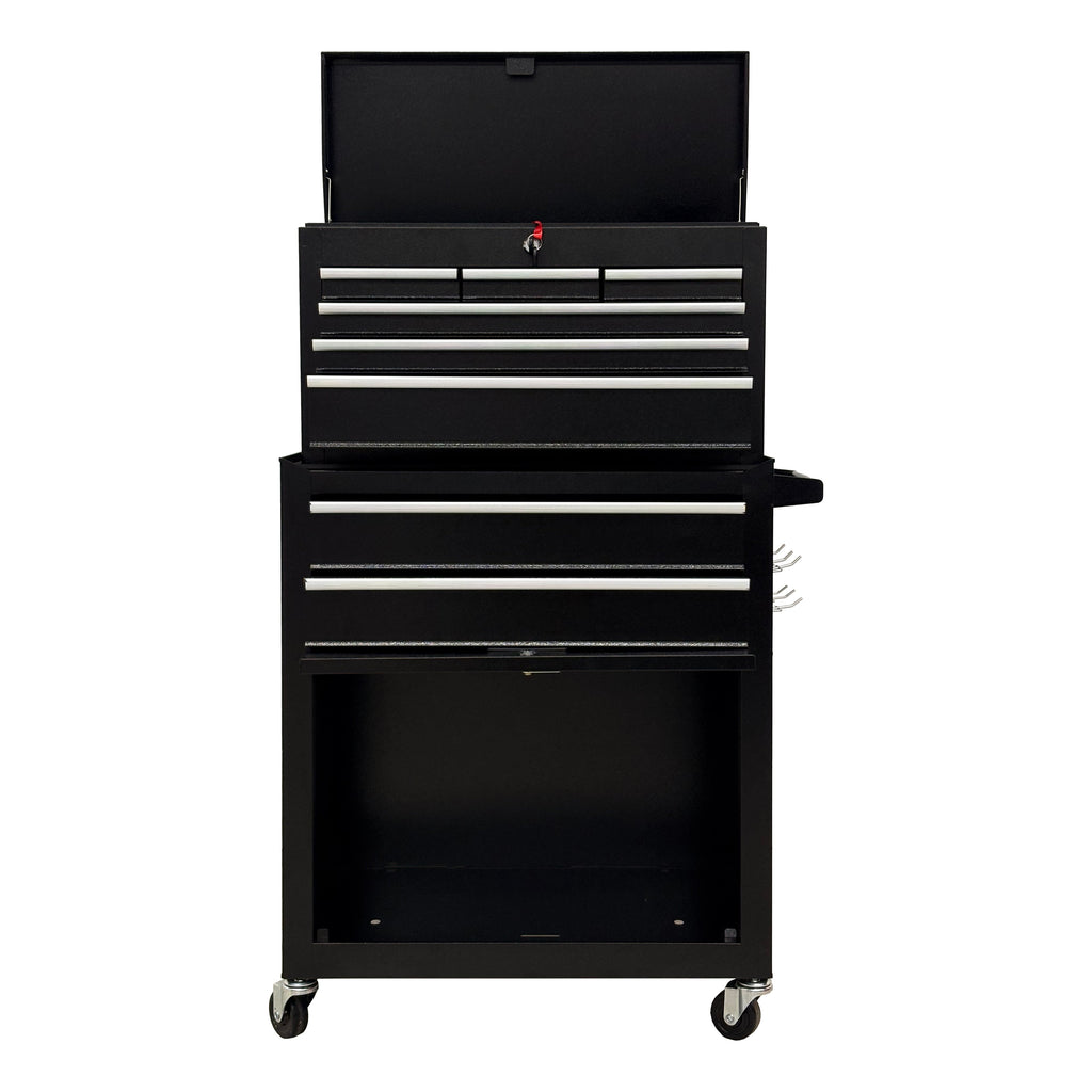 8-Drawer High-Capacity Rolling Tool Chest with Lockable Wheels - Black
