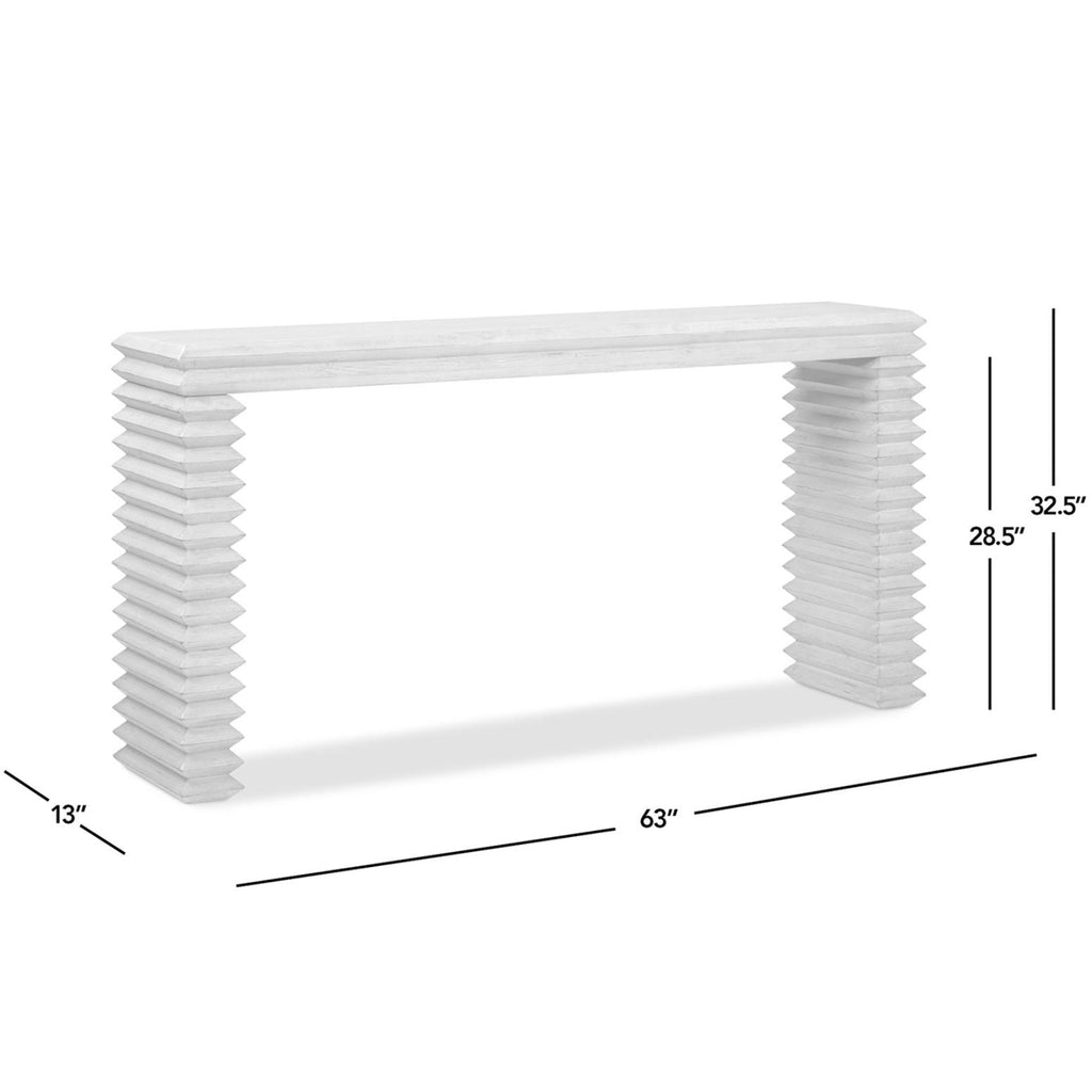 Geometric Waterfall Console Table with Solid Wood Construction - White or Light Brown