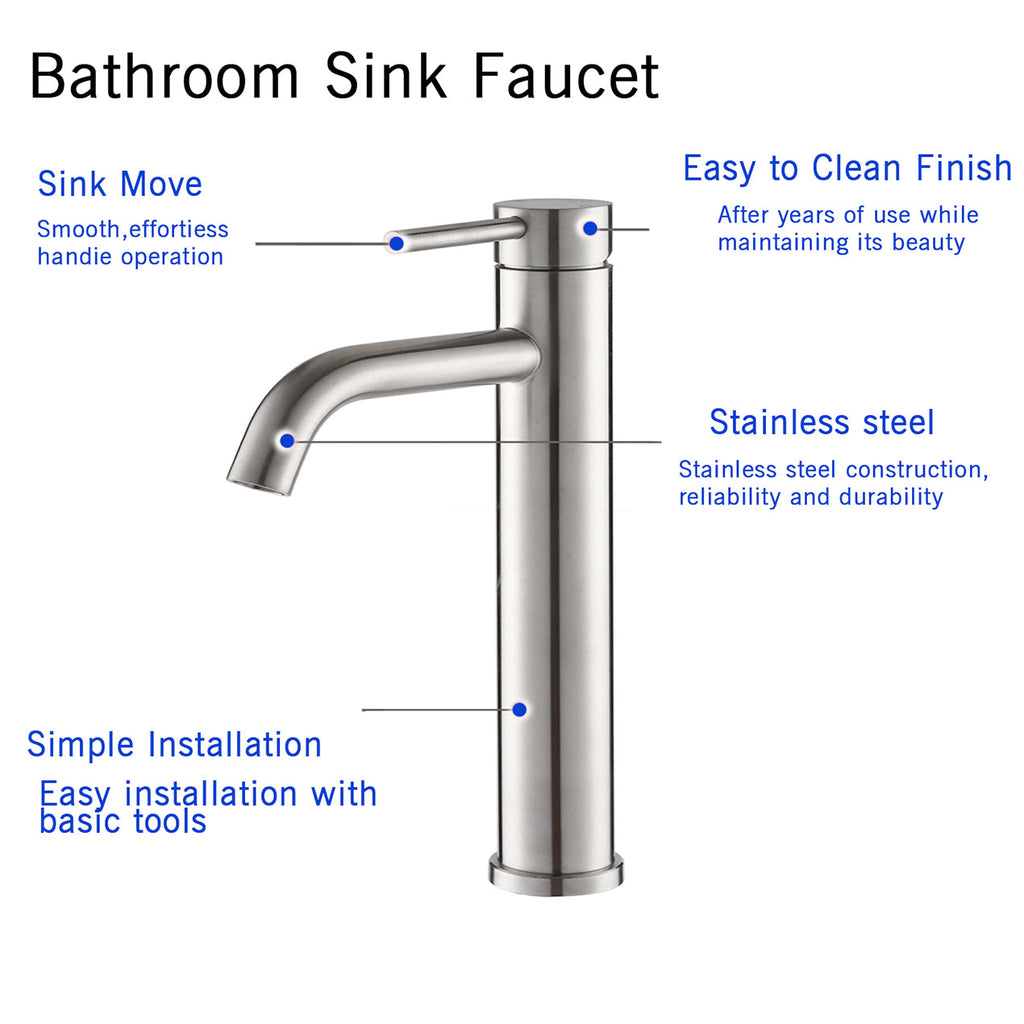 Single Hole Single Handle Bathroom Sink Faucet with Spot-Resistant Finish - Matte Black, Brushed Nickel, Brushed Gold