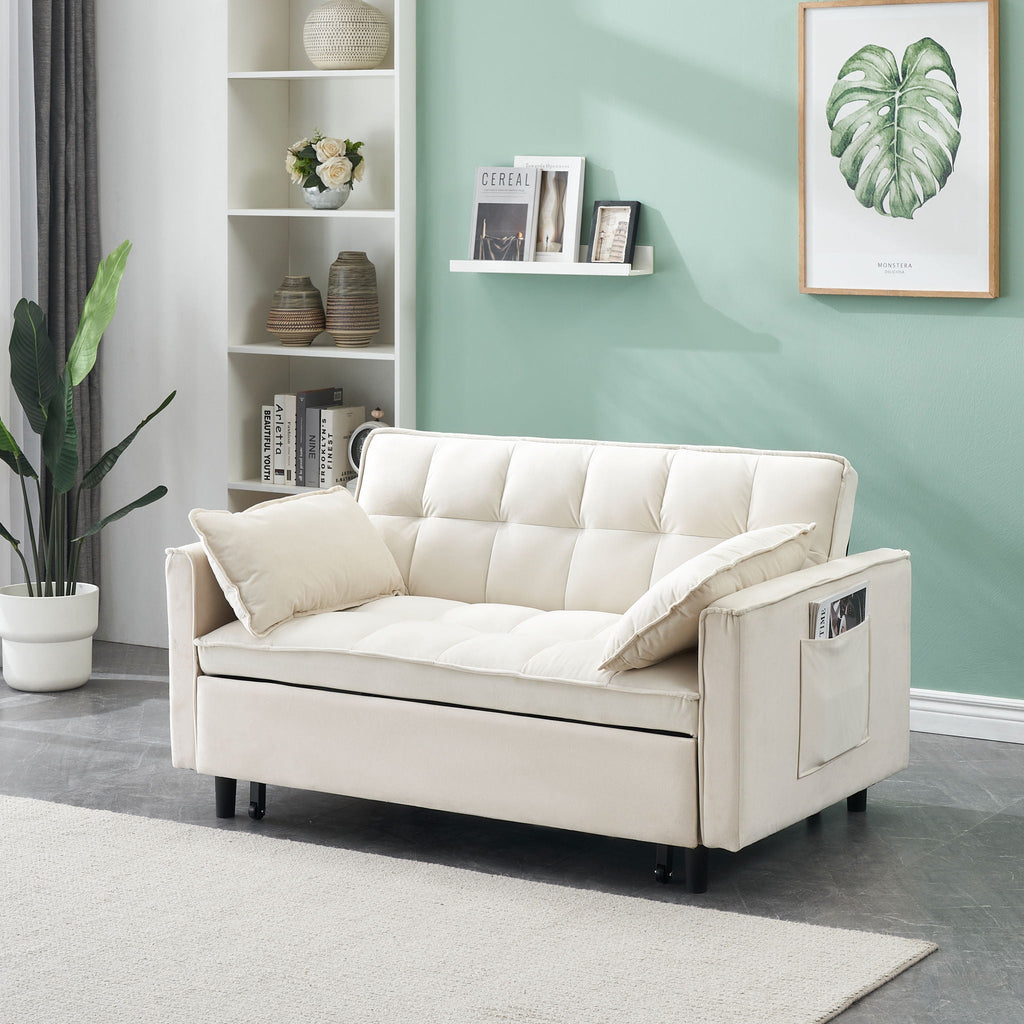 Convertible Velvet Sofa Bed with Storage Pockets - Multiple Colors