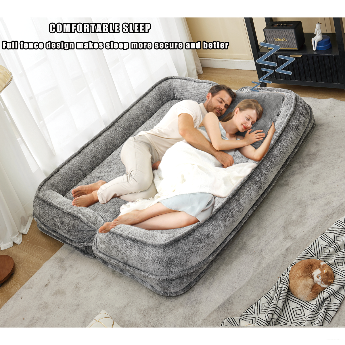 Double Human Dog Bed Loveseat - Extra Large Floor Couch with Adjustable Comfort