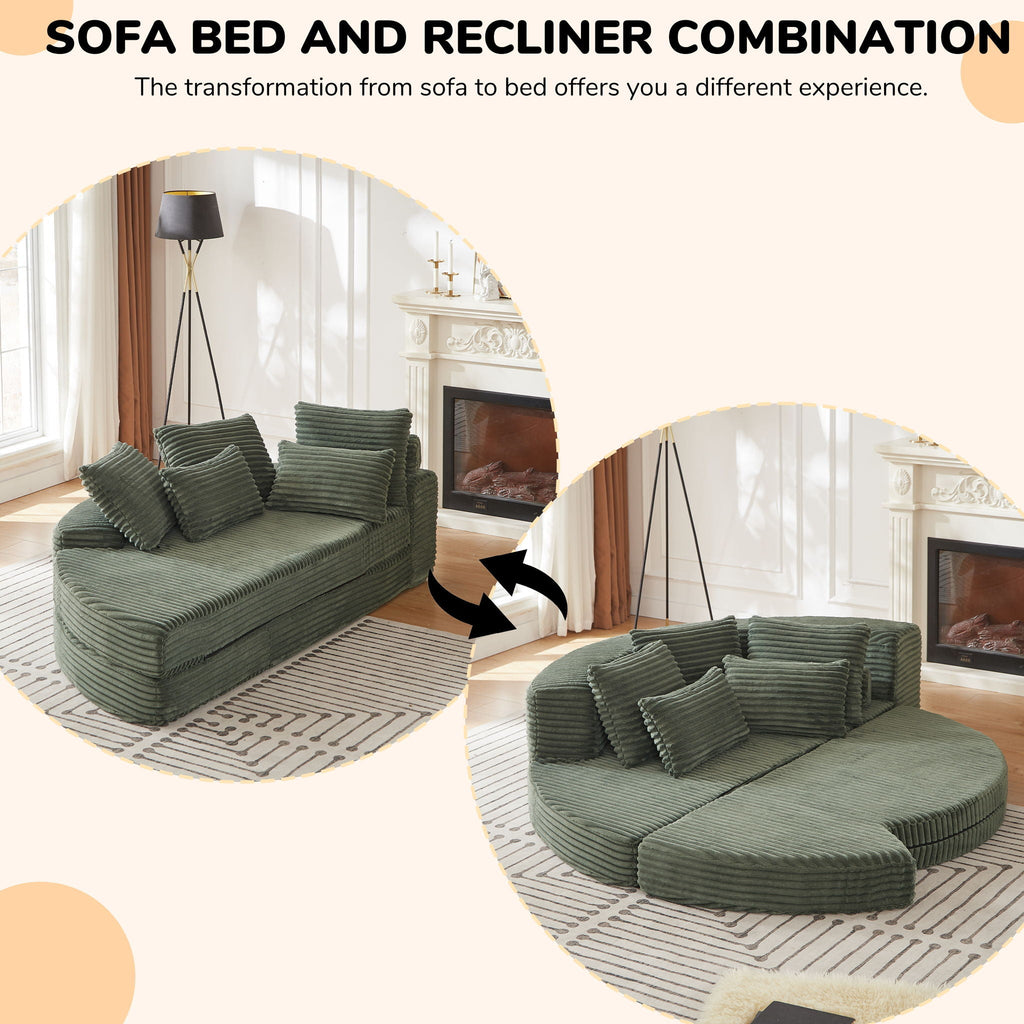 Semi Circular 2-in-1 Sofa Bed with Neck Pillow and Throw Pillows – Multiple Colors