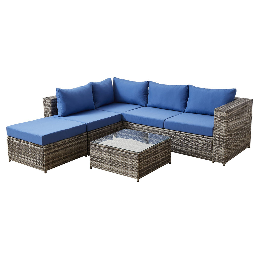 Dark Gray Patio Sofa With Cushions and Table - All-Weather Wicker