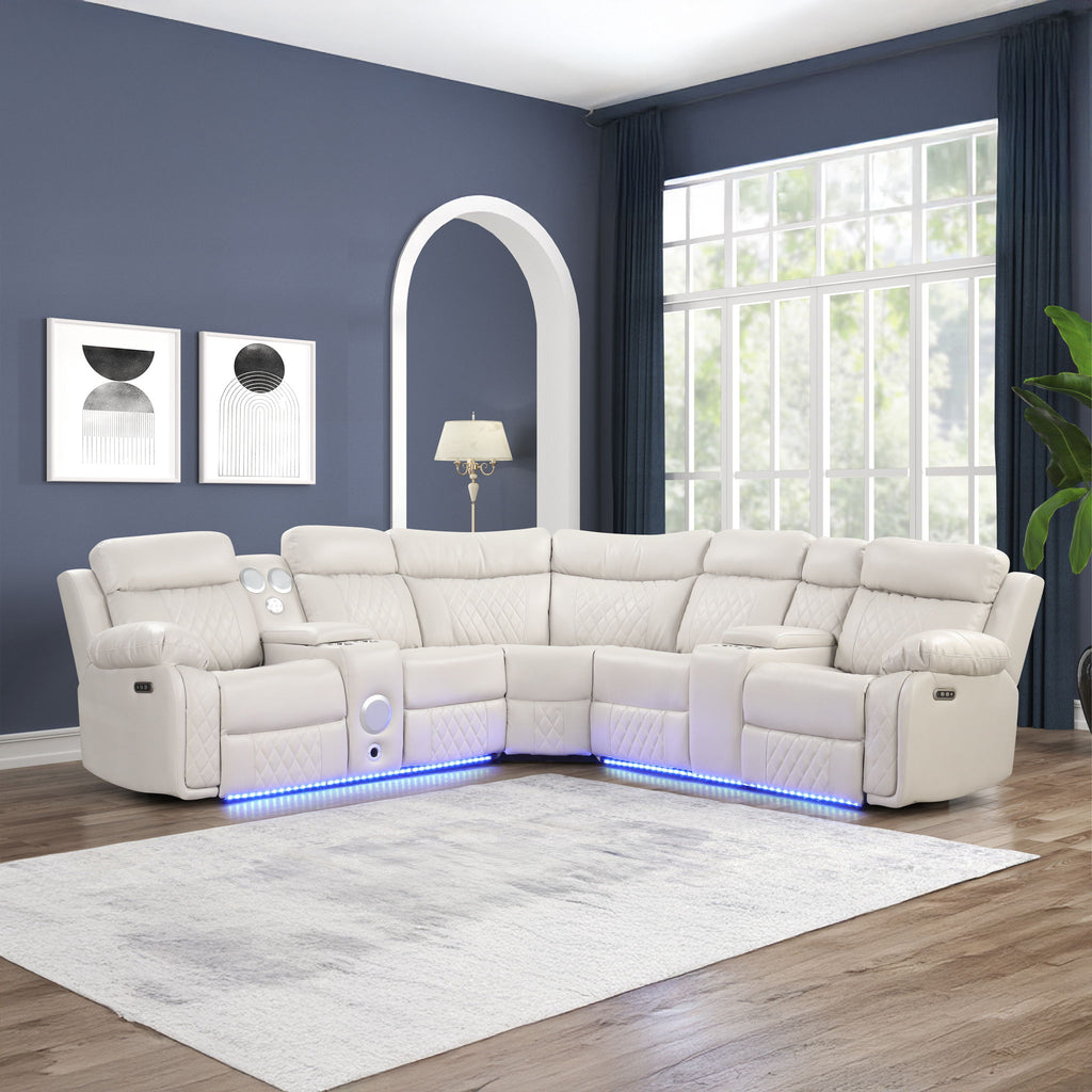 Power Reclining Sectional Sofa with Bluetooth Speakers – Black, Dark Gray, Beige