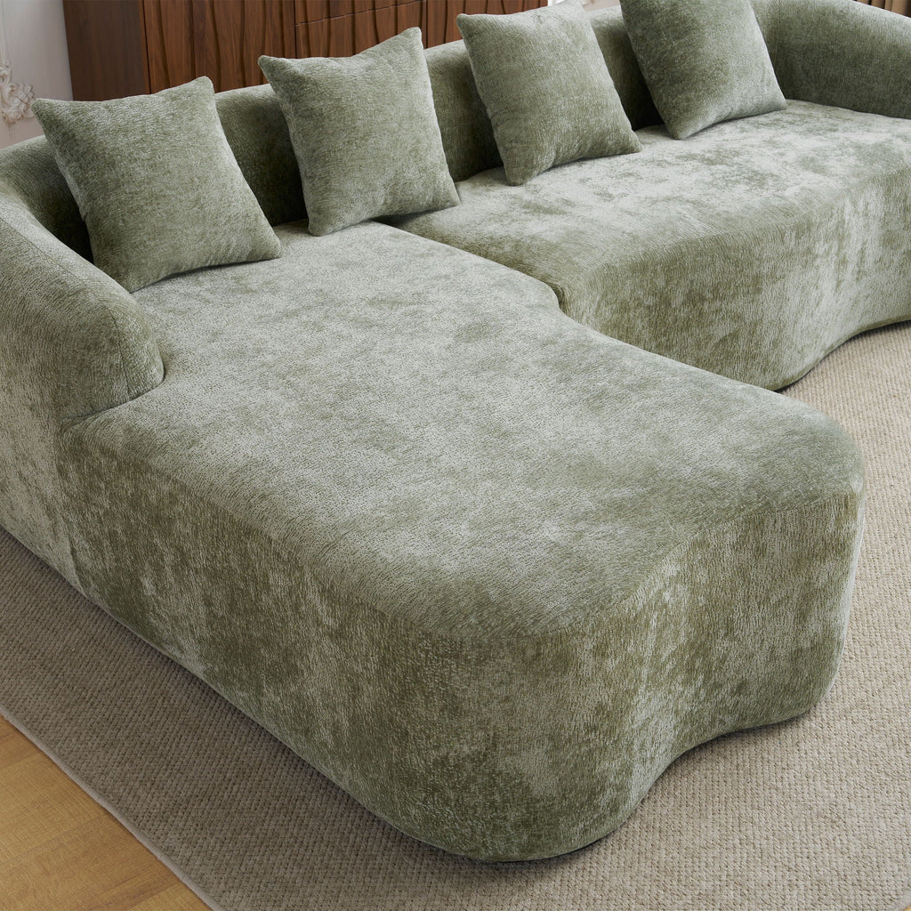 Modular L-Shape Sectional Sofa with Curved Chaise - Green, Beige, Gray