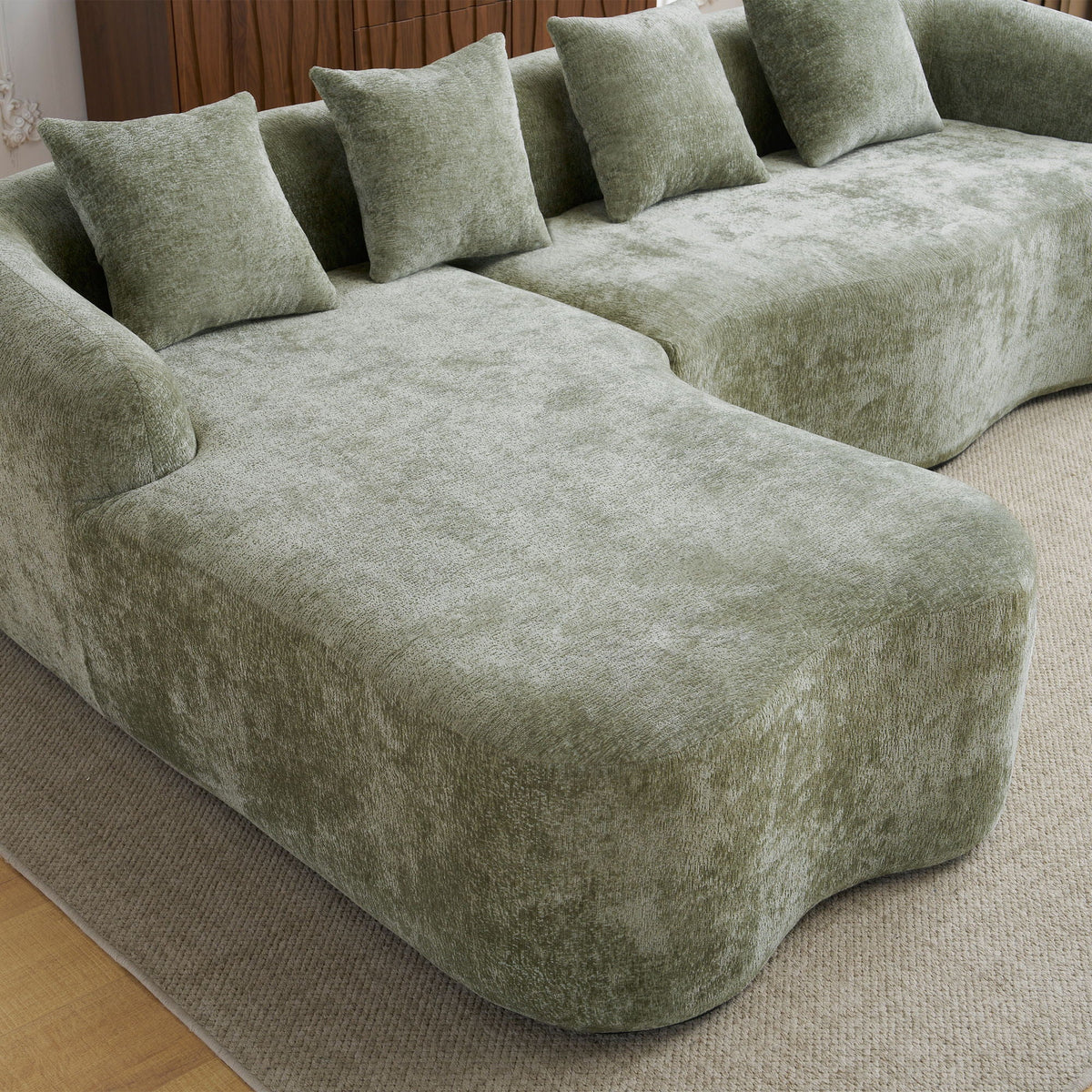 Modular L-Shape Sectional Sofa with Curved Chaise - Green, Beige, Gray
